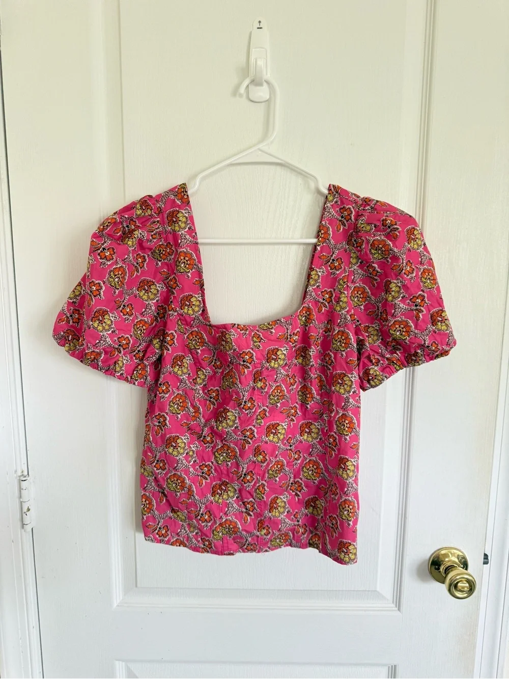 J. Crew Collection NEW Puff-sleeve squareneck top in Ratti pink blooms print